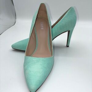 Bar III Womens Joella Pointed Toe Heels Mint Green Snake Embossed‎ 6.5M Colorful